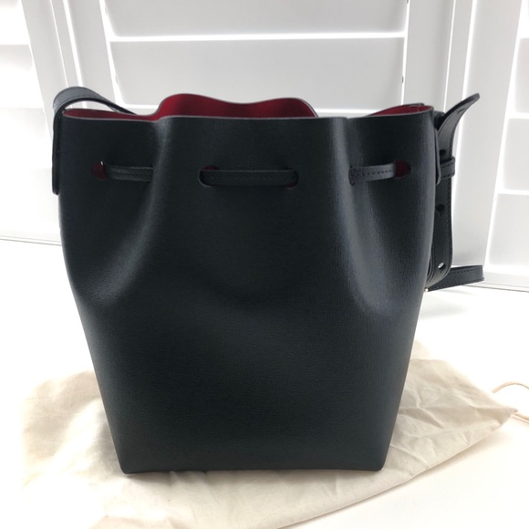 Mansur Gavriel Mini Bucket Bag in Saffiano/Black/Flamma. - Picture 2 of 6